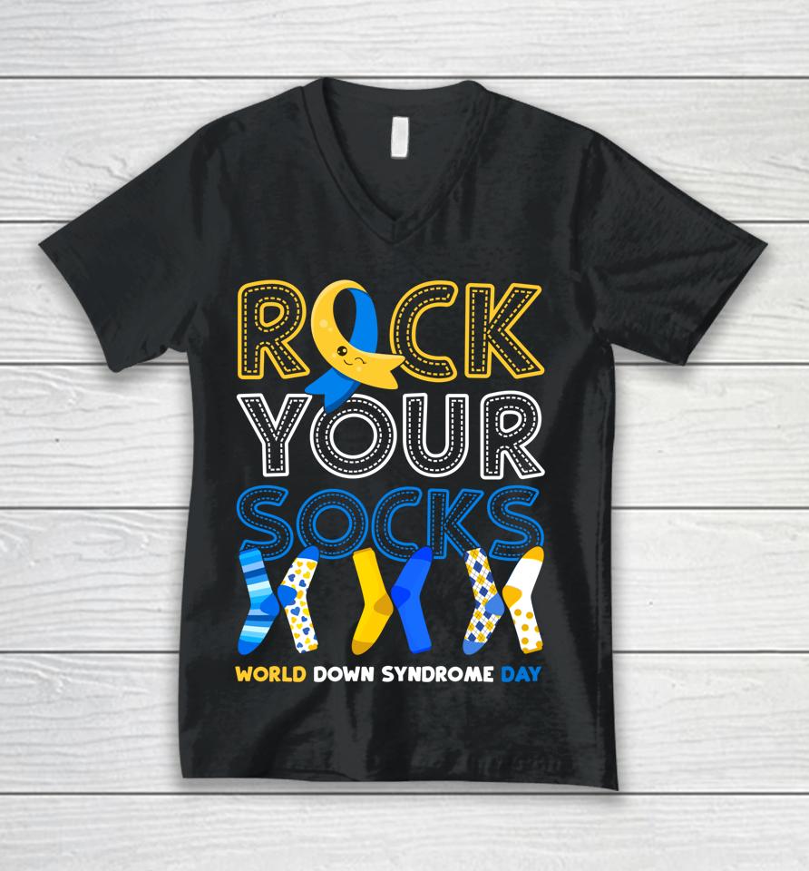 World Down Syndrome Day Rock Your Socks Unisex V-Neck T-Shirt