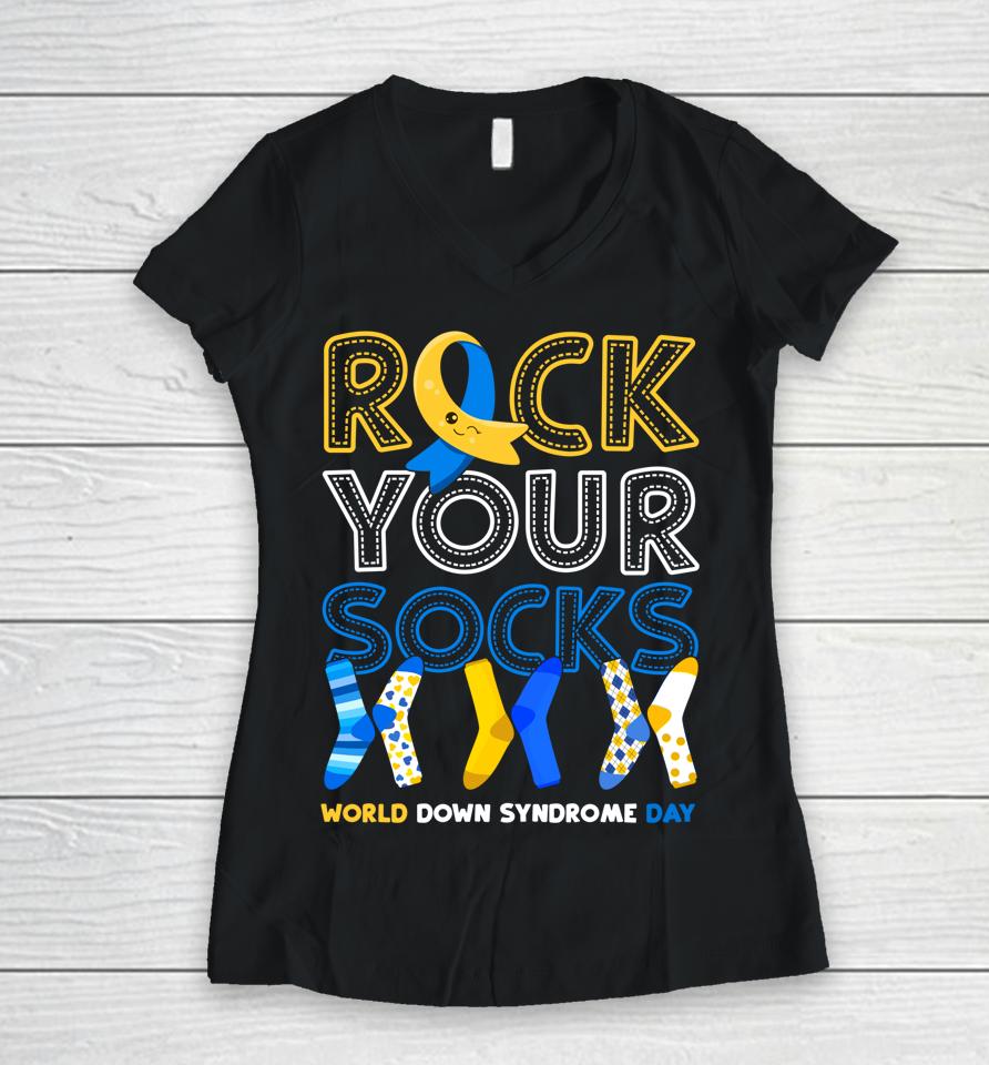 World Down Syndrome Day Rock Your Socks Women V-Neck T-Shirt