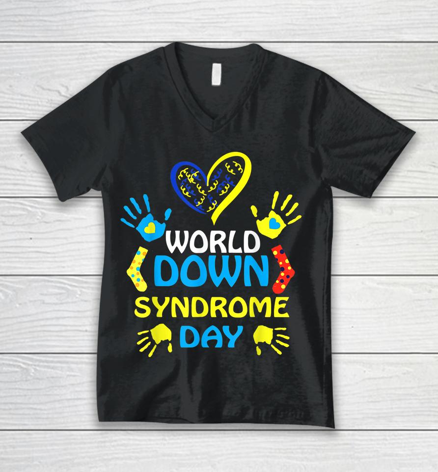 World Down Syndrome Day Support And Awareness 3-21 Unisex V-Neck T-Shirt