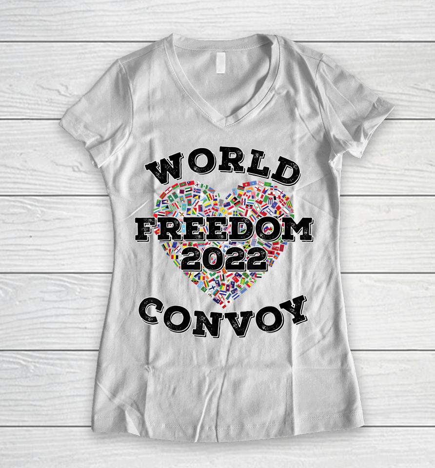 World Freedom 2022 Convoy Classic Canadian Truckers Support Women V-Neck T-Shirt