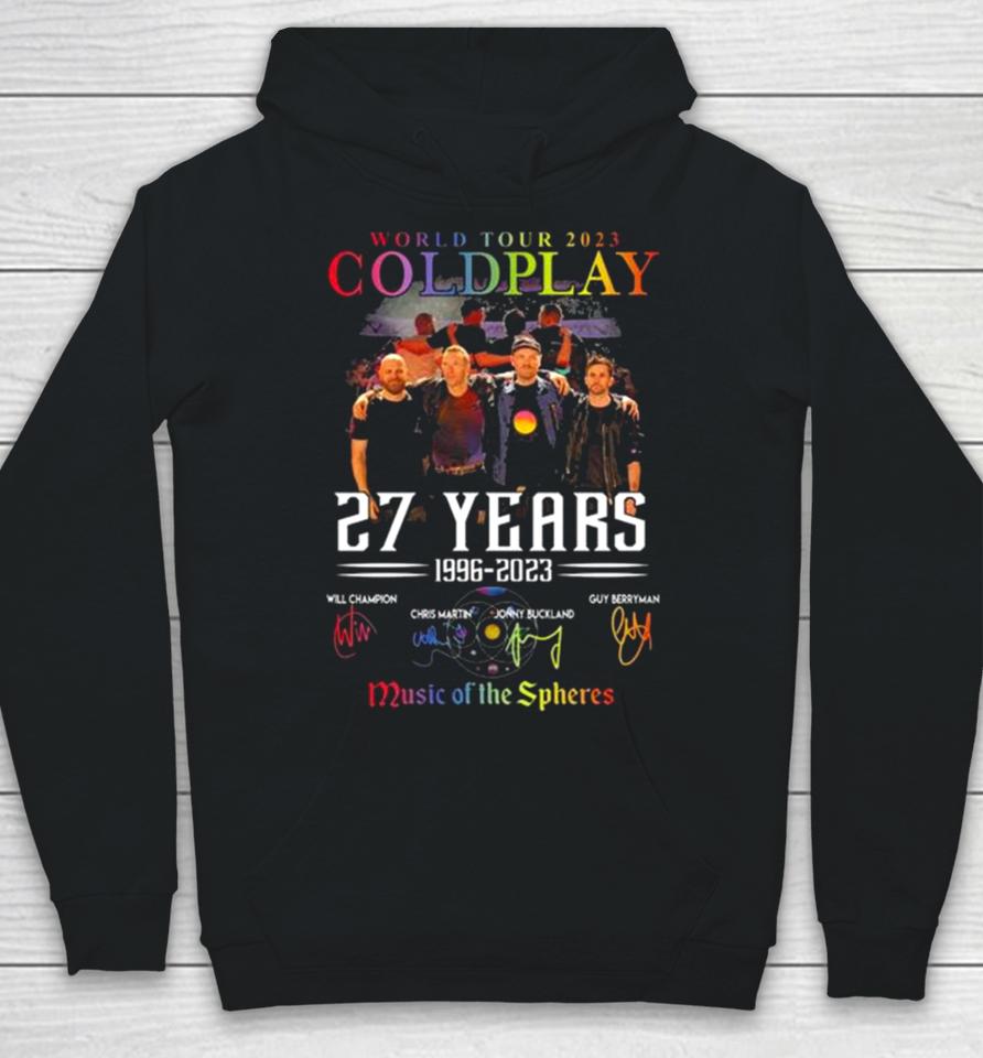 World Tour 2023 Coldplay 27 Years 1996 2023 Music Of The Spheres Signatures Hoodie
