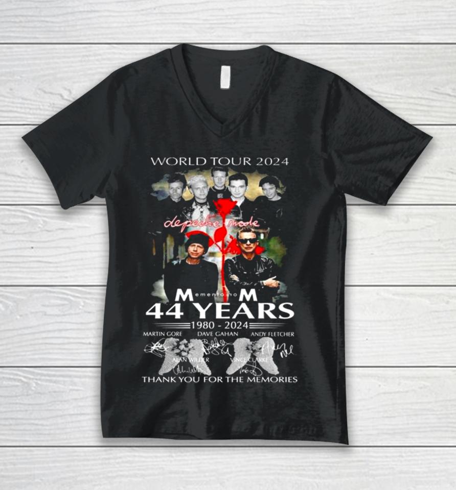 World Tour 2024 Depeche Mode Memento Mori 44 Years 1980 – 2024 Thank You For The Memories Signatures Unisex V-Neck T-Shirt