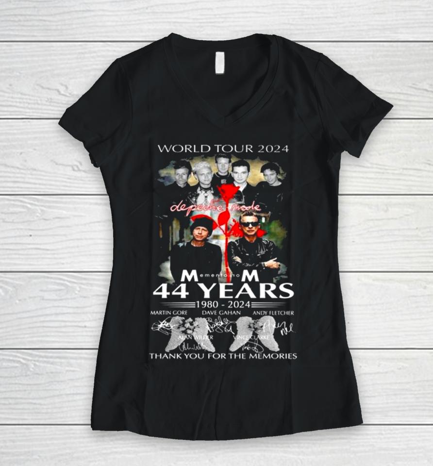 World Tour 2024 Depeche Mode Memento Mori 44 Years 1980 – 2024 Thank You For The Memories Signatures Women V-Neck T-Shirt