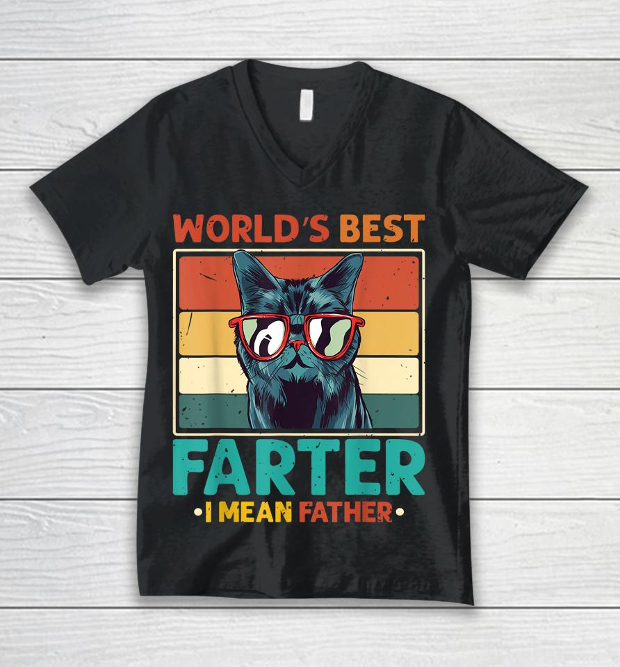 World's Best Farter I Mean Father T Shirt Best Cat Dad Ever Unisex V-Neck T-Shirt