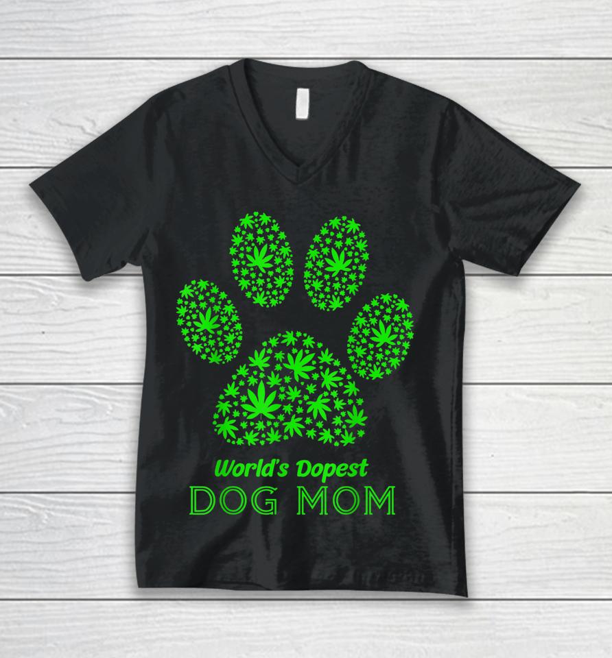 World's Dopest Dog Mom Cannabis Leaf Marijuana Weed Unisex V-Neck T-Shirt