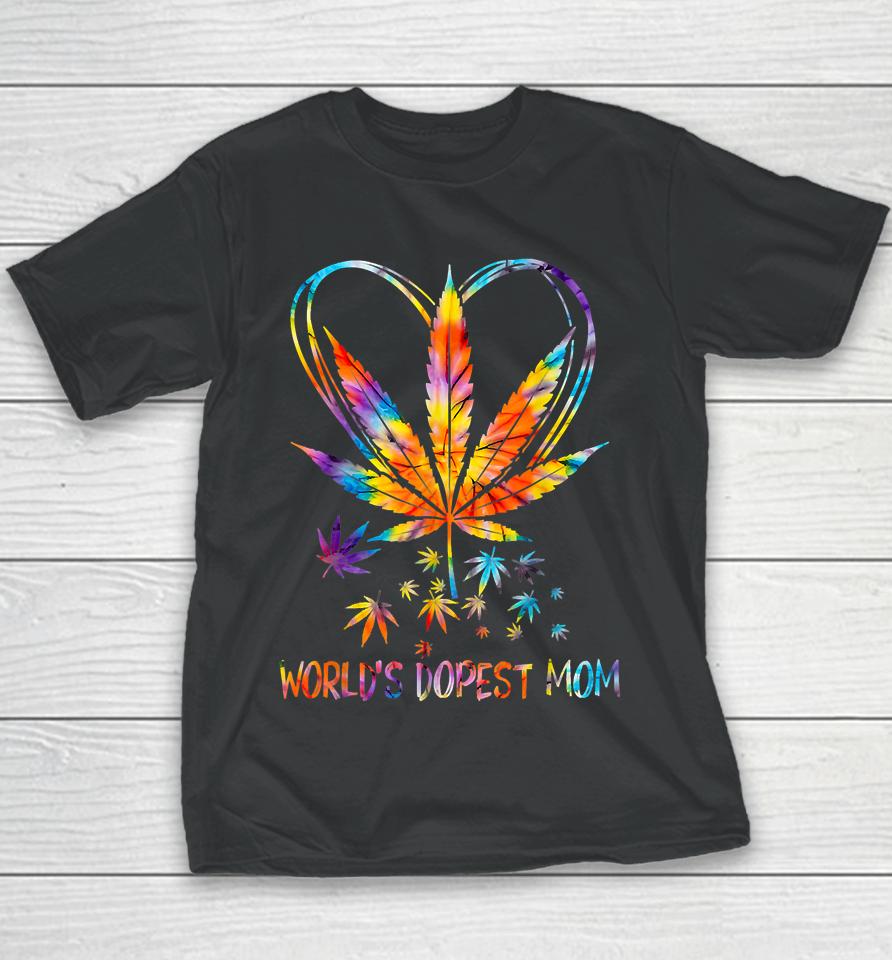 World's Dopest Mom Fun Weed Leaf 420 Sunflower Cool Cannabis Youth T-Shirt