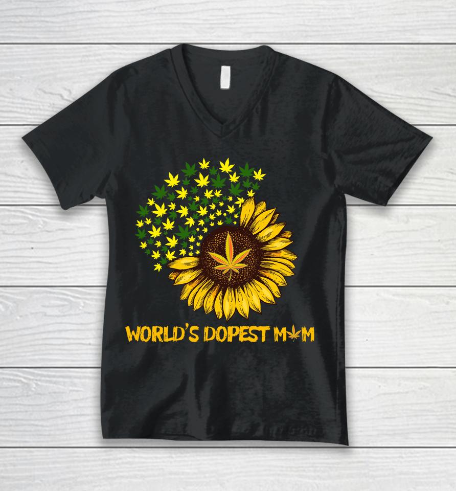 World's Dopest Mom Weed Cannabis Sunflower Marijuana Unisex V-Neck T-Shirt
