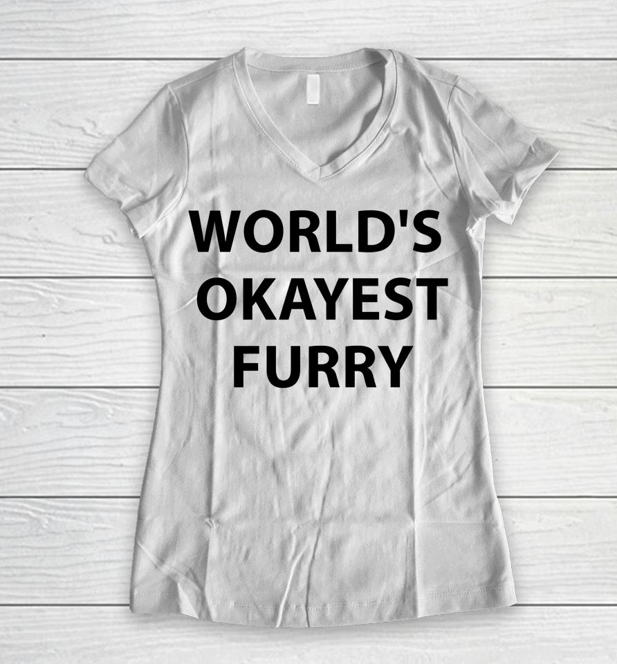 World's Okayest Furry Women V-Neck T-Shirt