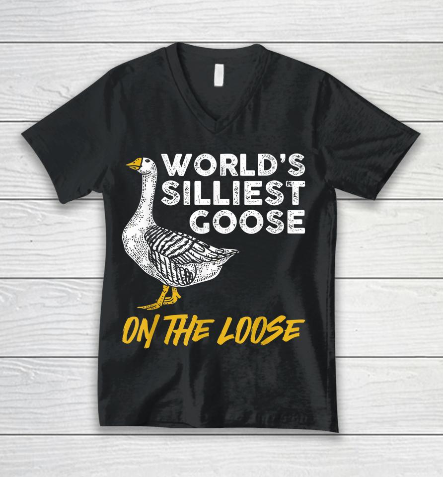 World's Silliest Goose On The Loose Unisex V-Neck T-Shirt