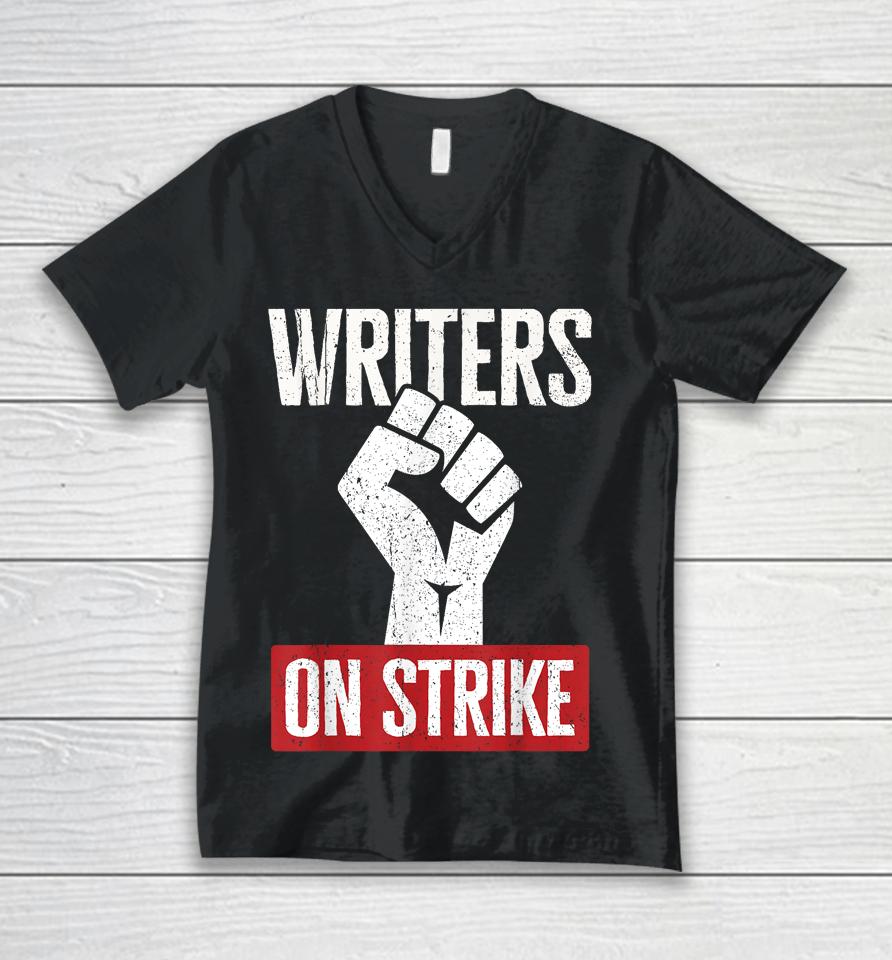 Writers Guild Of America On Strike Anti Ai Chatbots Wga Unisex V-Neck T-Shirt