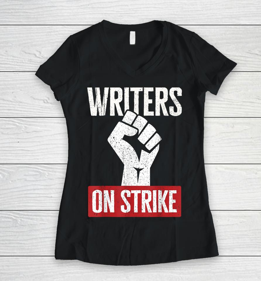 Writers Guild Of America On Strike Anti Ai Chatbots Wga Women V-Neck T-Shirt