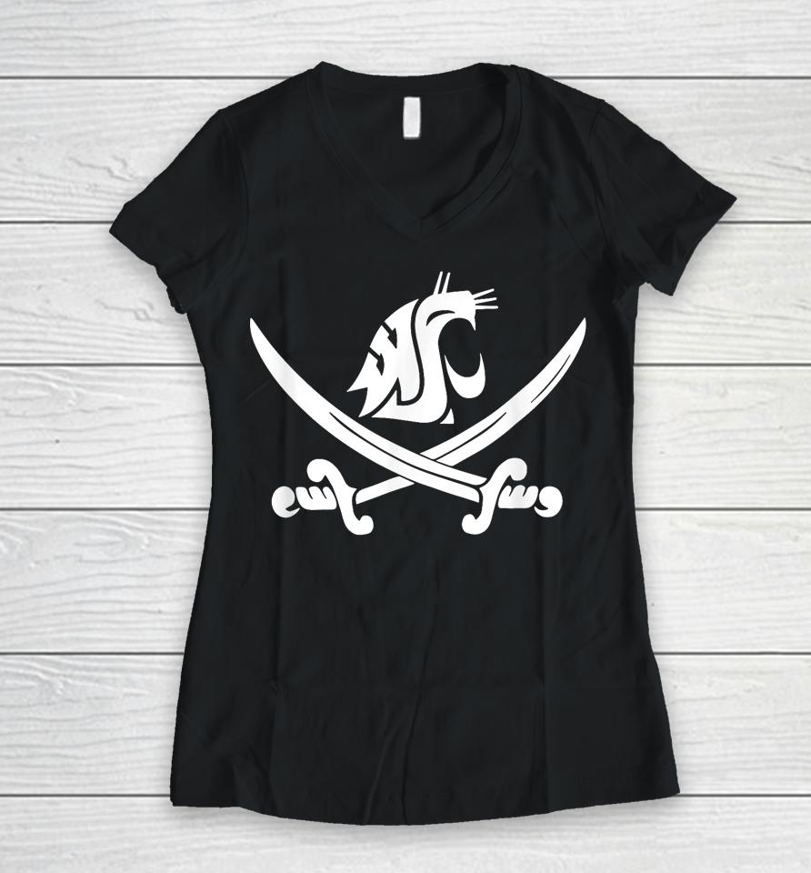 Wsu Pirate Swing Your Sword Women V-Neck T-Shirt