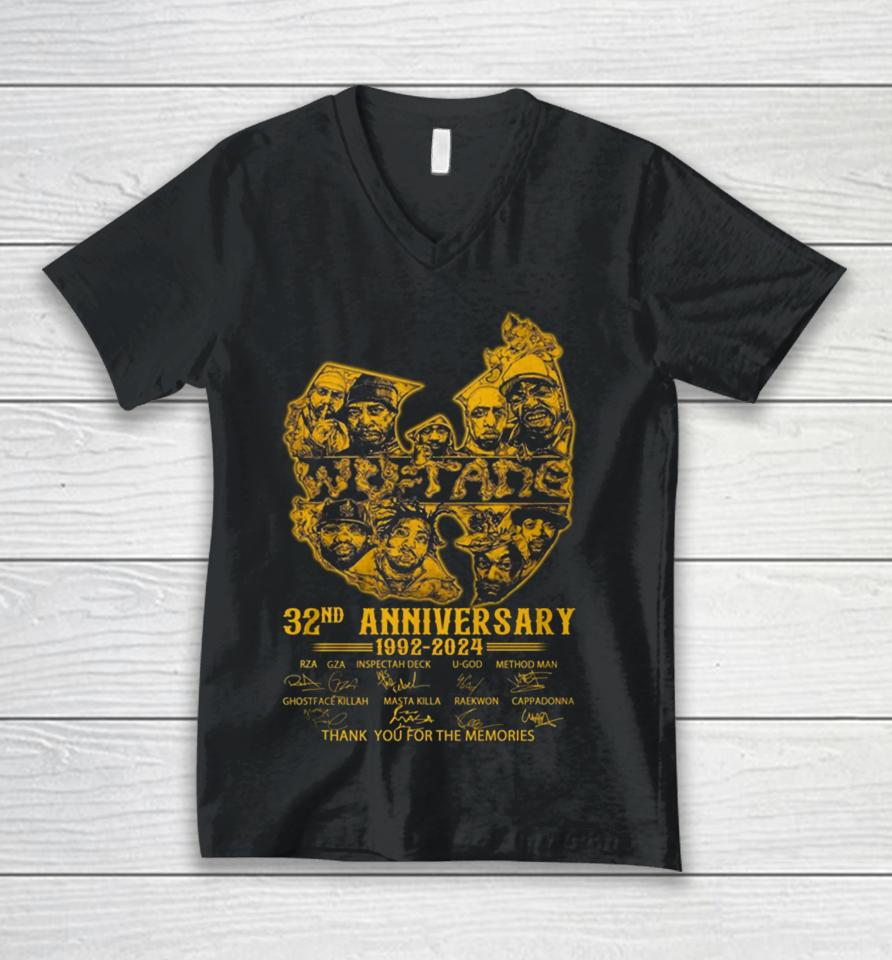 Wu Tang Clan 32Nd Anniversary 1992 – 2024 Thank You For The Memories Signatures Unisex V-Neck T-Shirt