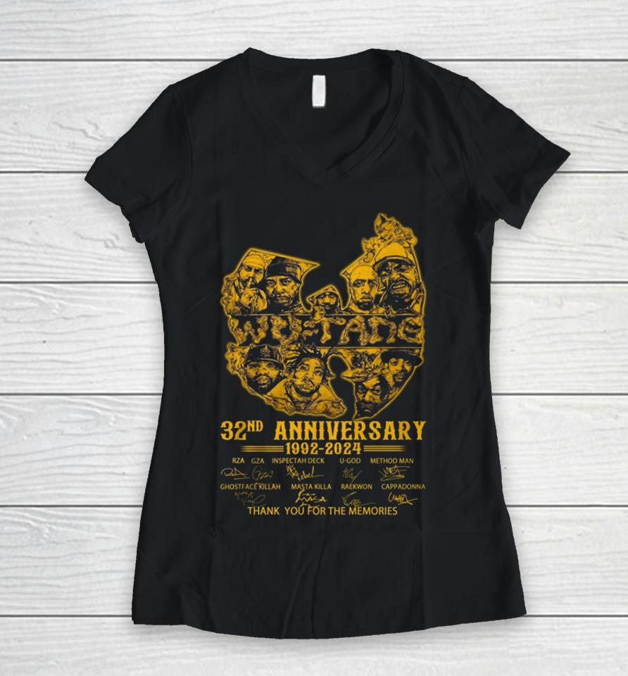 Wu Tang Clan 32Nd Anniversary 1992 – 2024 Thank You For The Memories Signatures Women V-Neck T-Shirt