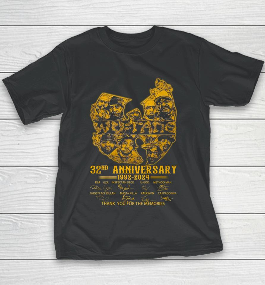 Wu Tang Clan 32Nd Anniversary 1992 – 2024 Thank You For The Memories Signatures Youth T-Shirt