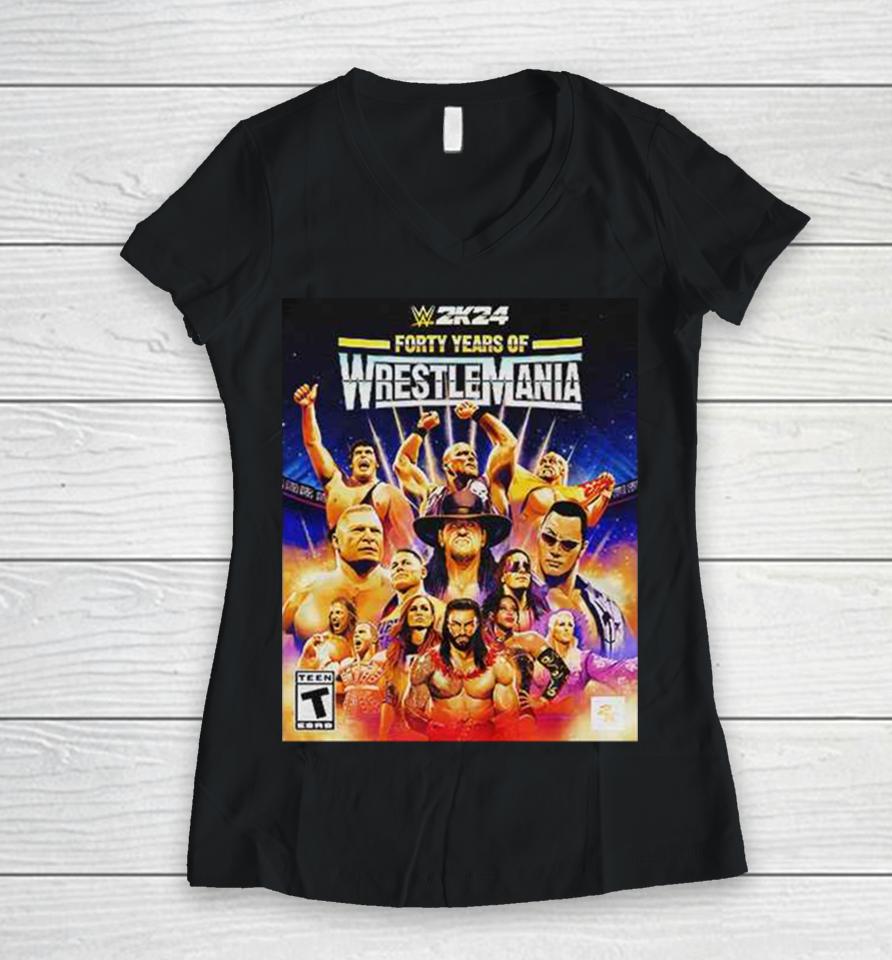 Wwe 2K24 Forty Years Of Wrestle Mania Women V-Neck T-Shirt