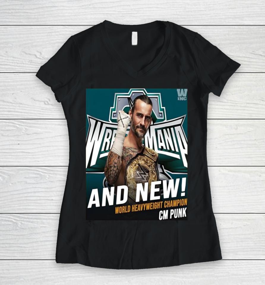 Wwe And New World Heavyweight Champion Cm Punk Wrestlemania Women V-Neck T-Shirt