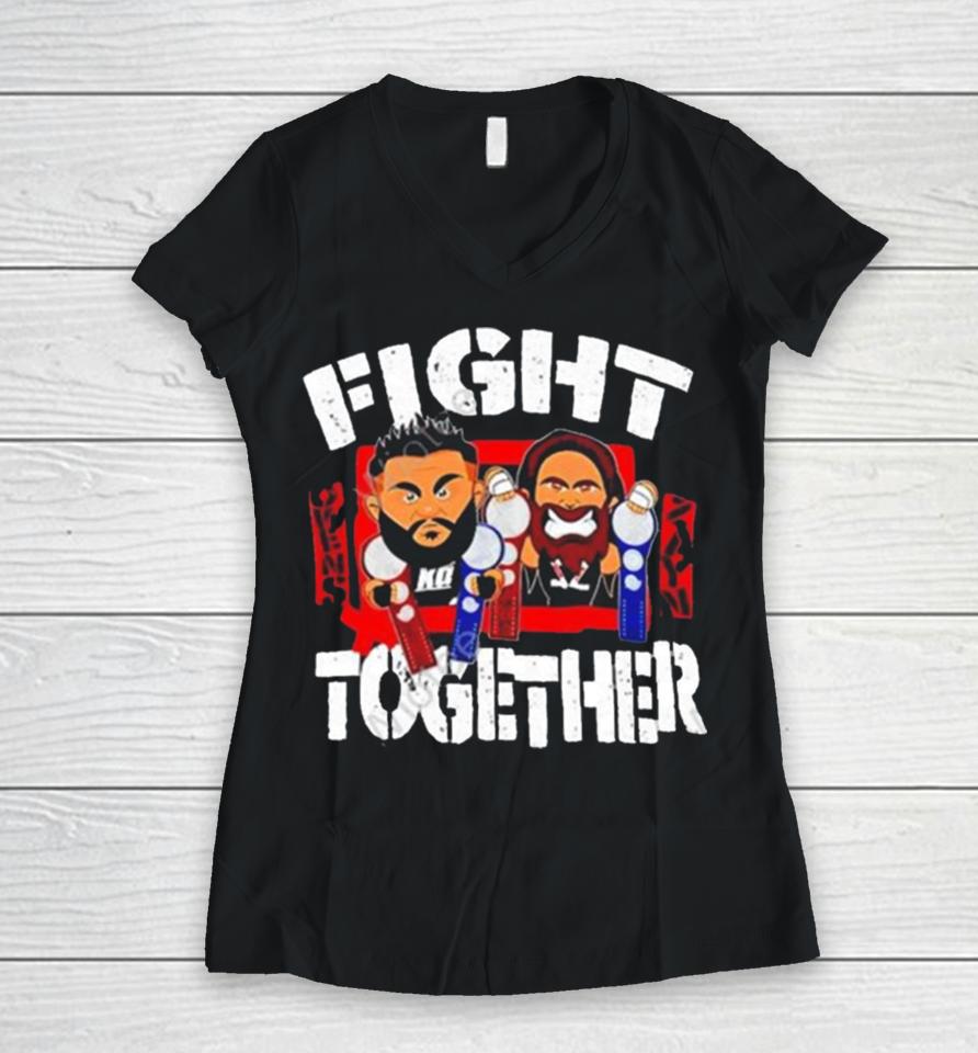 Wwe Sami Zayn And Kevin Owens Fight Together Art Design Women V-Neck T-Shirt