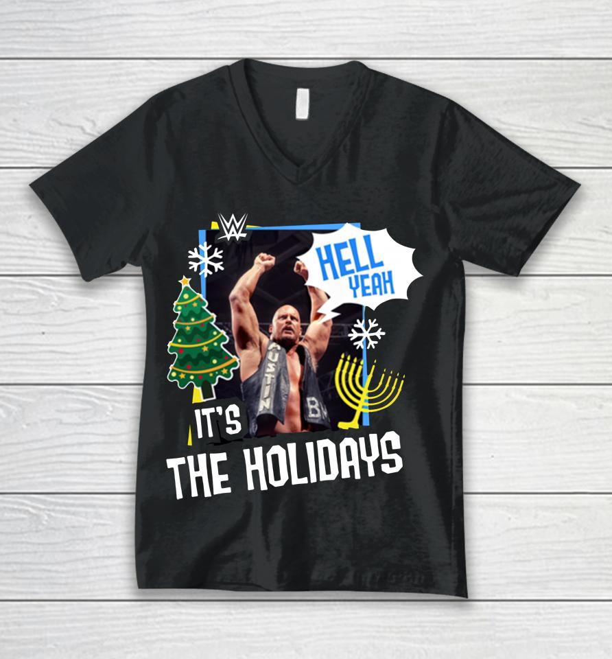 Wwe Shop Stone Cold Steve Austin Hell Yeah It's The Holidays Unisex V-Neck T-Shirt
