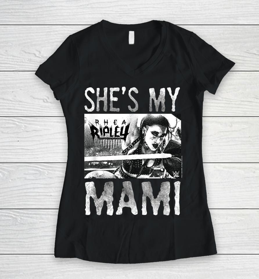 Wwe Wrestlemania Rhea Ripley She's My Mami Women V-Neck T-Shirt