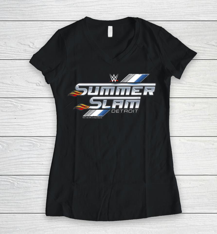 Wwe Wrestlemania Summer Slam 2023 Detroit Logo Women V-Neck T-Shirt