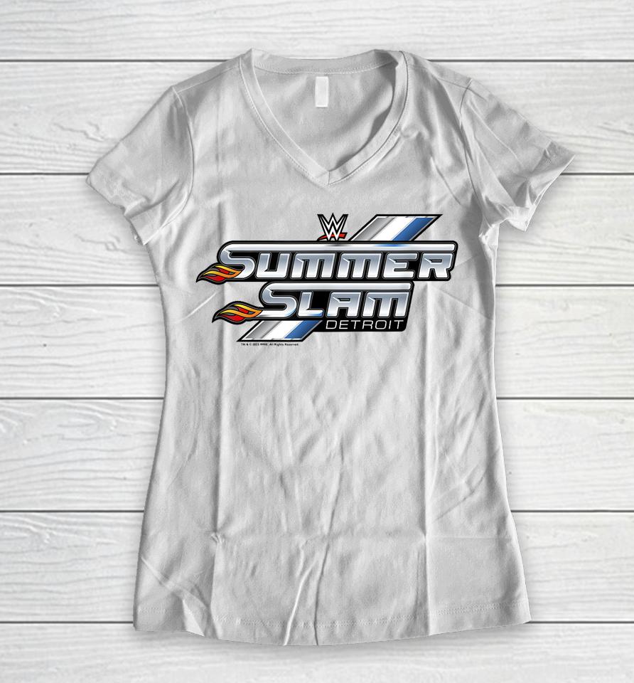 Wwe Wrestlemania Summer Slam 2023 Detroit Logo V2 Women V-Neck T-Shirt