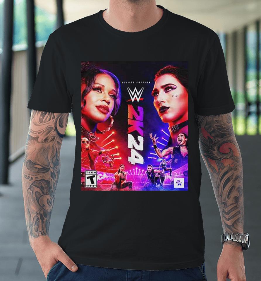 Wwe2K24 Deluxe Edition Two Groundbreaking Superstars One Historic Cover Rhea Ripley And Bianca Belair Premium T-Shirt