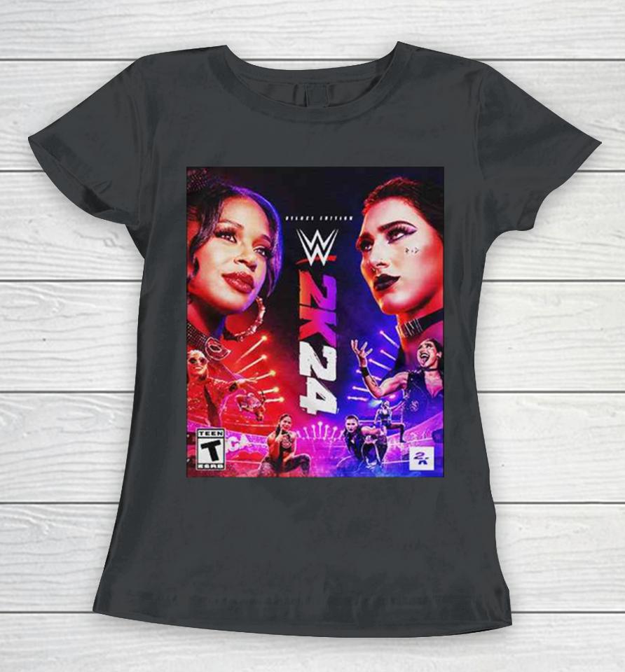 Wwe2K24 Deluxe Edition Two Groundbreaking Superstars One Historic Cover Rhea Ripley And Bianca Belair Women T-Shirt