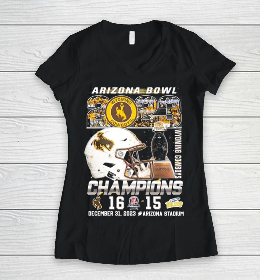 Wyoming Cowboys Arizona Bowl 2023 Champions December 31 2023 Arizona Stadium Women V-Neck T-Shirt