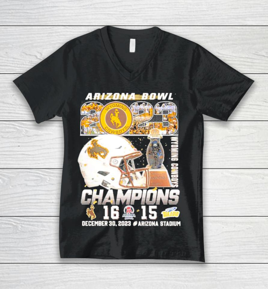 Wyoming Cowboys Football 2023 Arizona Bowl Champions 16 15 Helmet Unisex V-Neck T-Shirt
