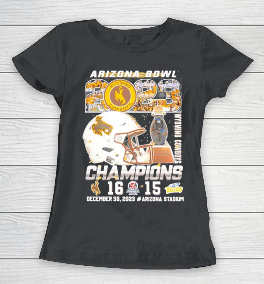 Wyoming Cowboys Football 2023 Arizona Bowl Champions 16 15 Helmet Women T-Shirt
