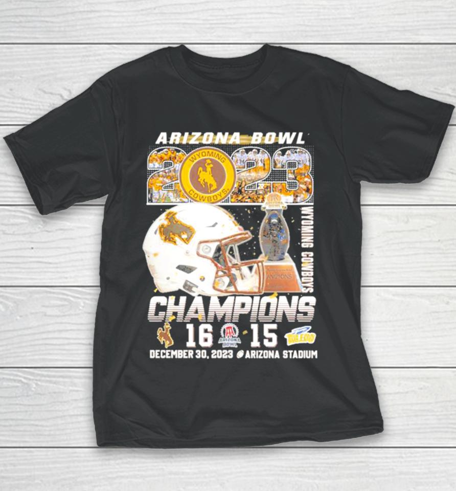 Wyoming Cowboys Football 2023 Arizona Bowl Champions 16 15 Helmet Youth T-Shirt