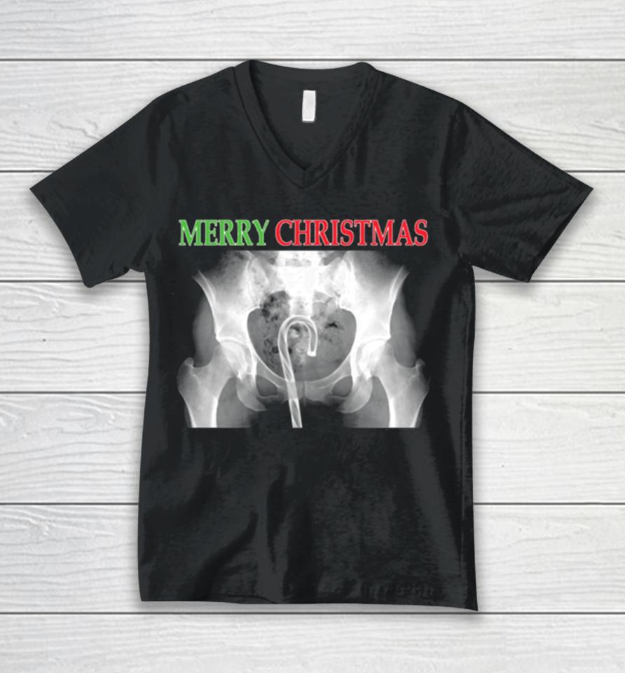 X Ray Merry Christmas Candy Cane Unisex V-Neck T-Shirt