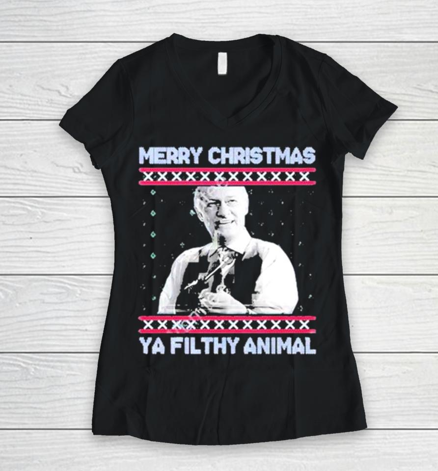 Ya Filthy Animal Tacky Merry Christmas Women V-Neck T-Shirt