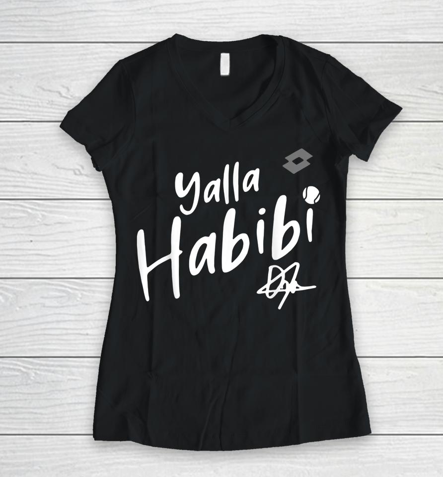 Yalla Habibi Vintage Womens Tennis Sports Lover Women V-Neck T-Shirt