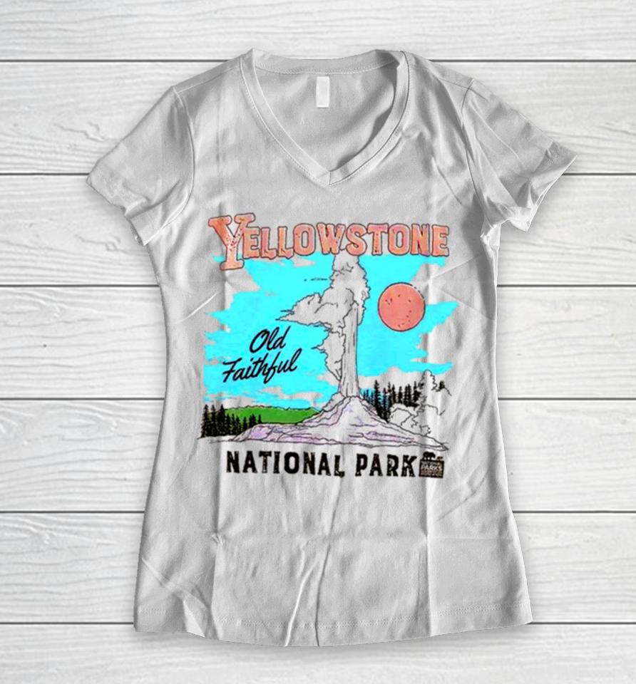 Yellowstone National Park Old Faithful Women V-Neck T-Shirt