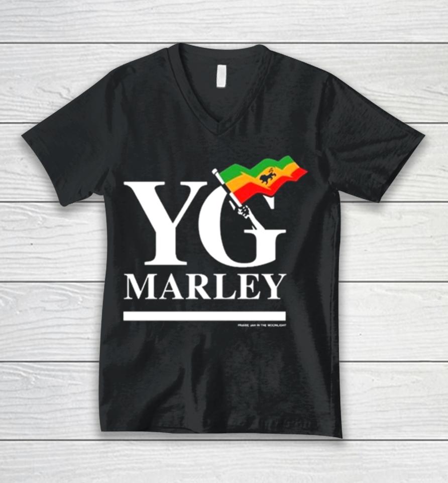 Yg Marley Flag Logo Praise Jah In The Moonlight Unisex V-Neck T-Shirt