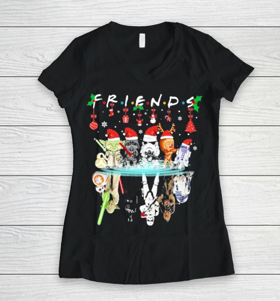 Yoda And Star Wars Characters Santa Water Surface Friends Christmas Women V-Neck T-Shirt