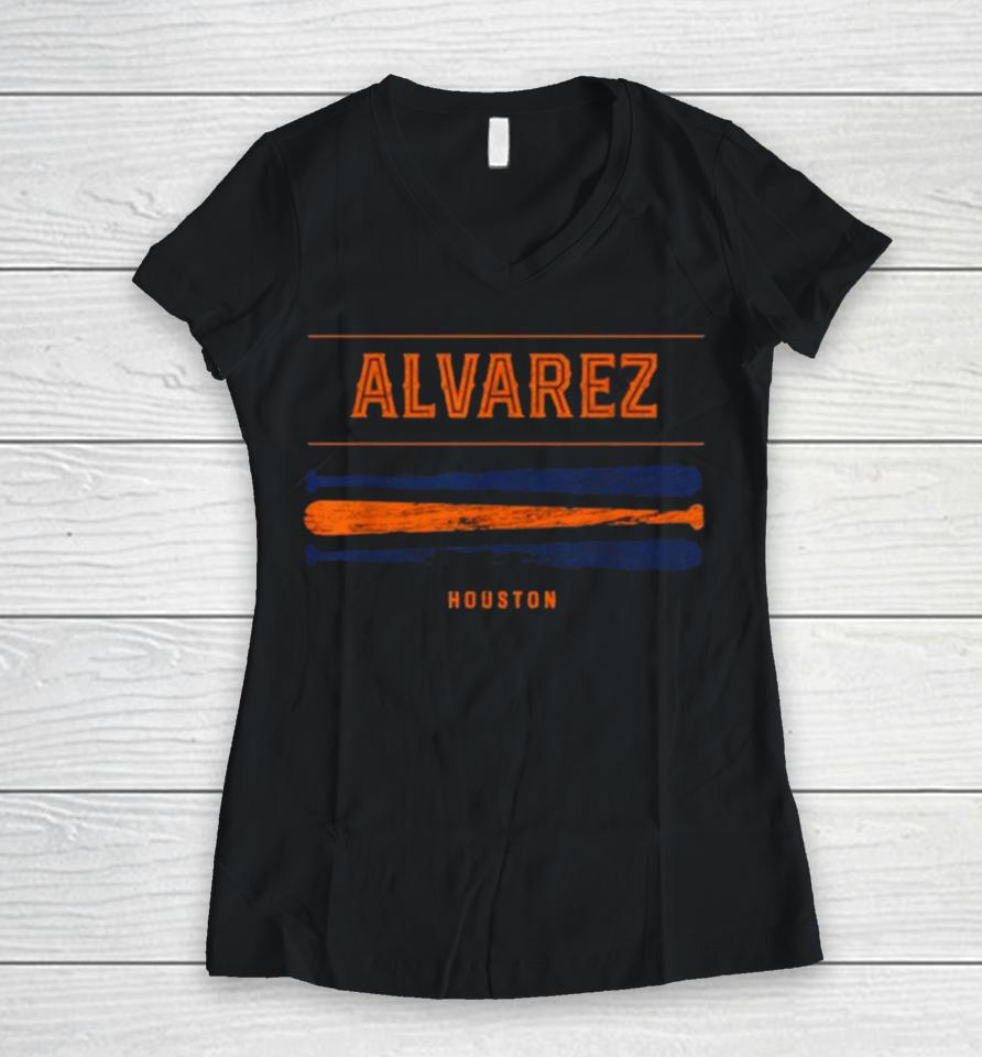 Yordan Alvarez Vintage Baseball Bat Gameday 2023 Houston Astros Women V-Neck T-Shirt