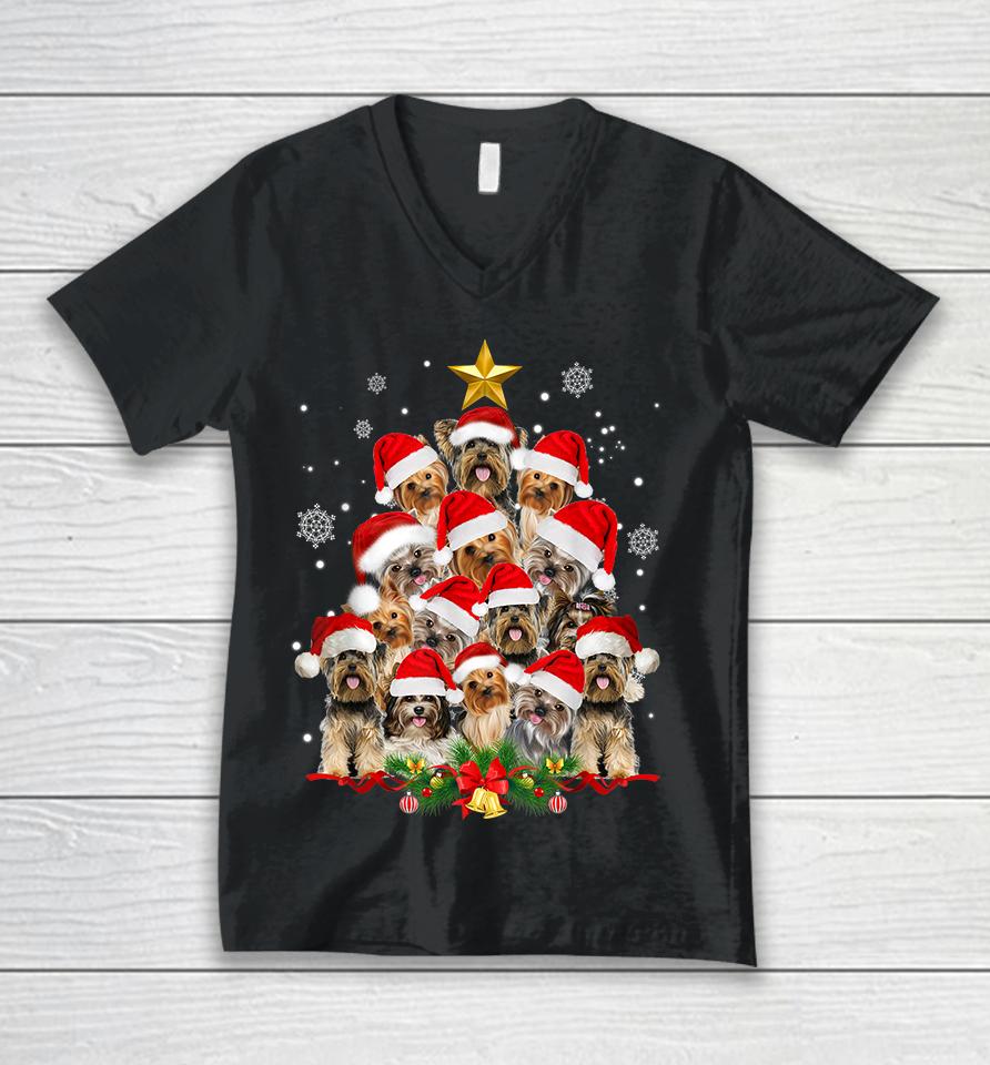 Yorkie Christmas Tree Funny Xmas Gifts Unisex V-Neck T-Shirt