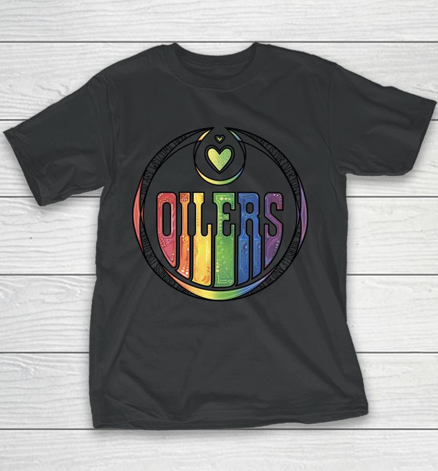 You Are Welcome Here Hockey Is For Everyone Oilers Have Kindness For Others Be Yourself And Be Proud Youth T-Shirt