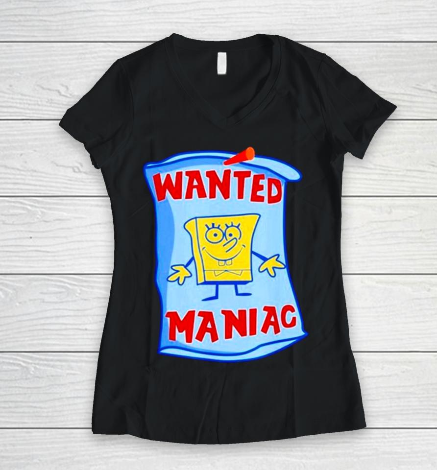Young Mantis Wearing Wanted Maniac Women V-Neck T-Shirt