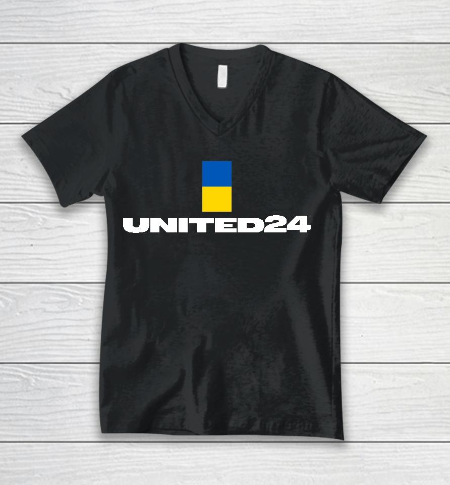 Zelensky Ukraine United 24 Unisex V-Neck T-Shirt