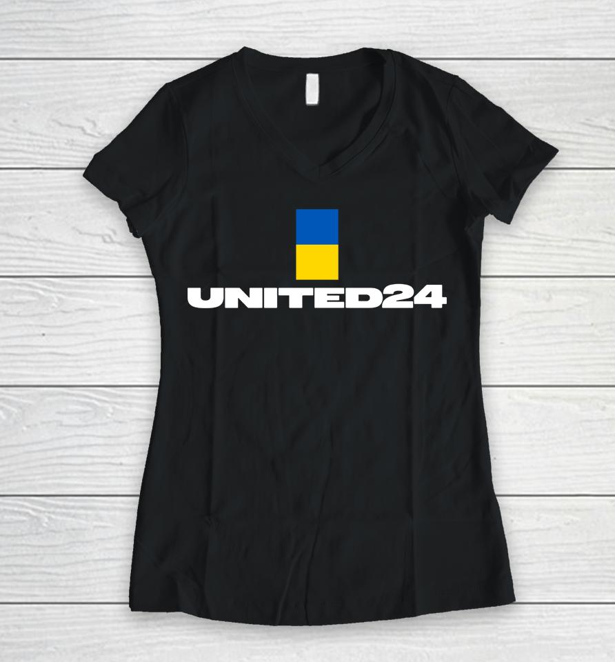 Zelensky Ukraine United 24 Women V-Neck T-Shirt