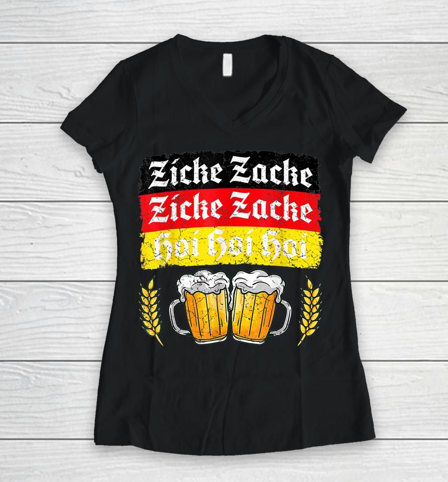 Zicke Zacke Hoi - Funny Germany Flag Oktoberfest German Women V-Neck T-Shirt