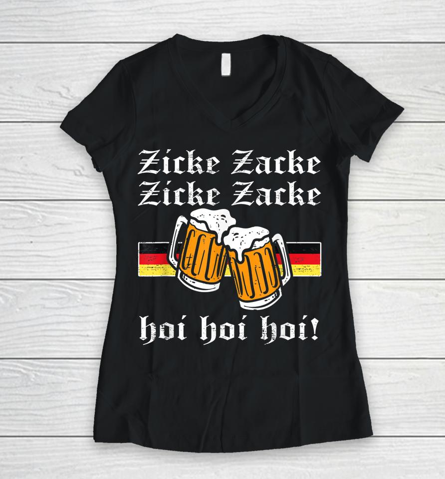 Zicke Zacke Hoi Germany Flag Oktoberfest German Women V-Neck T-Shirt