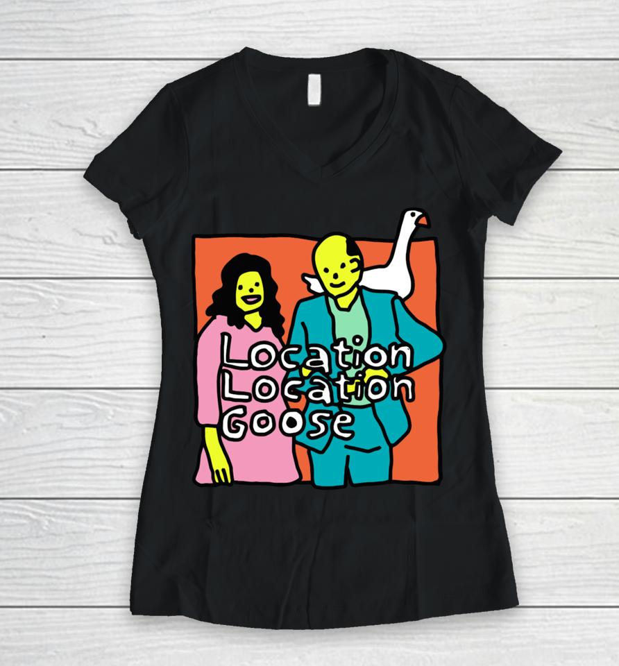 Zoë Bread Store Location Location Goose Tee Shirt Zoebreadtok Women V-Neck T-Shirt