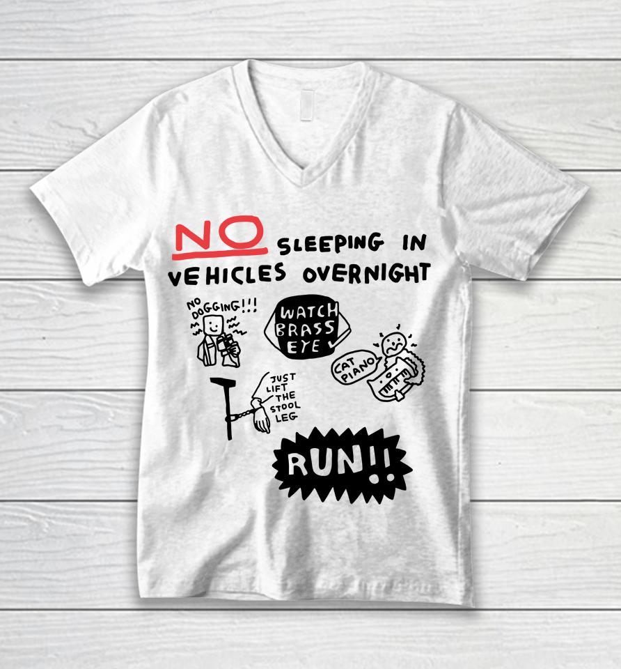 Zoebread Shop No Sleeping In Vehicles Overnight No Dogging Unisex V-Neck T-Shirt