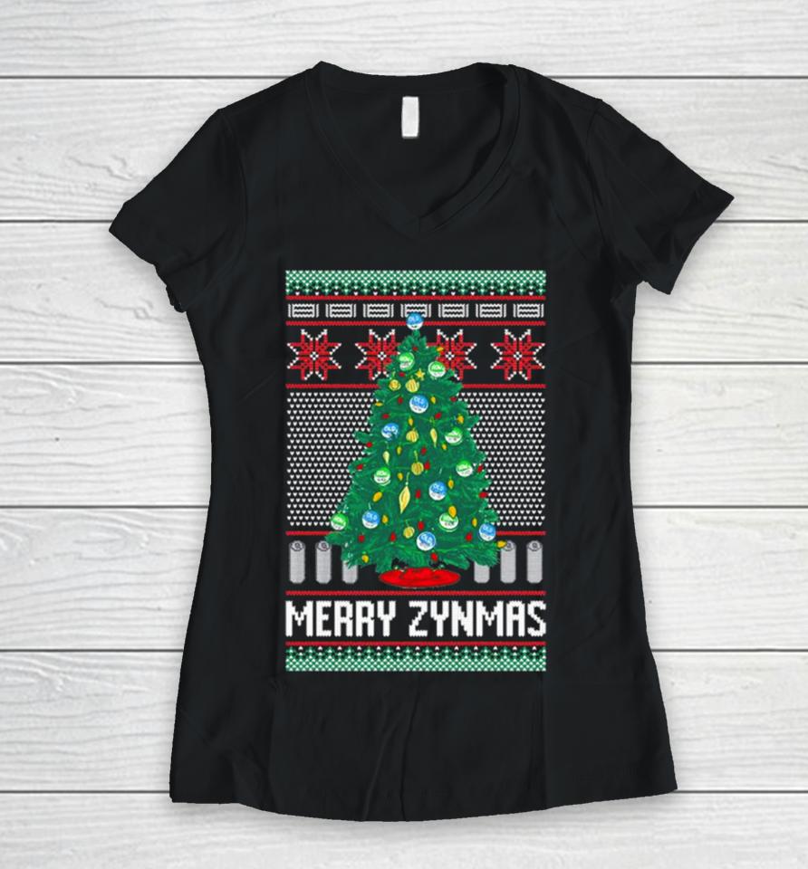 Zyn Tree Merry Zynmas Ugly Christmas Women V-Neck T-Shirt
