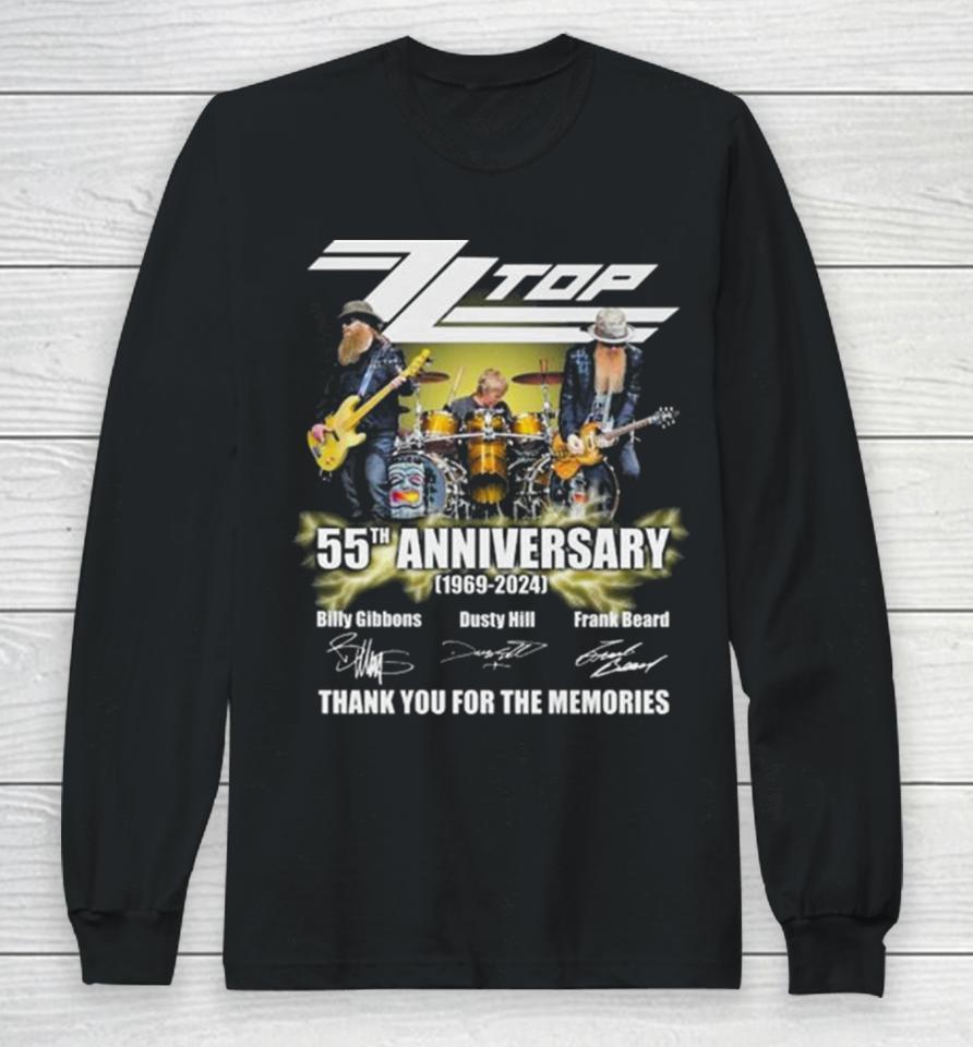 Zz Top 55Th Anniversary 1969 2024 Thank You For The Memories Signatures Long Sleeve T-Shirt
